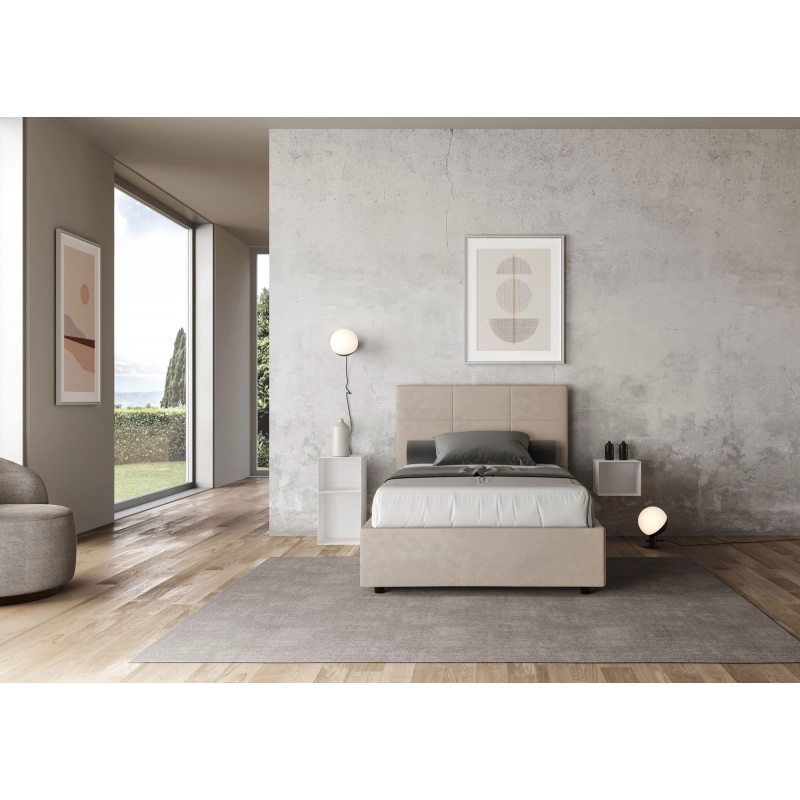 Letto imbottito 1 piazza e mezza 120x200 cm Mika - Contenitore,Microfibra,Sabbia