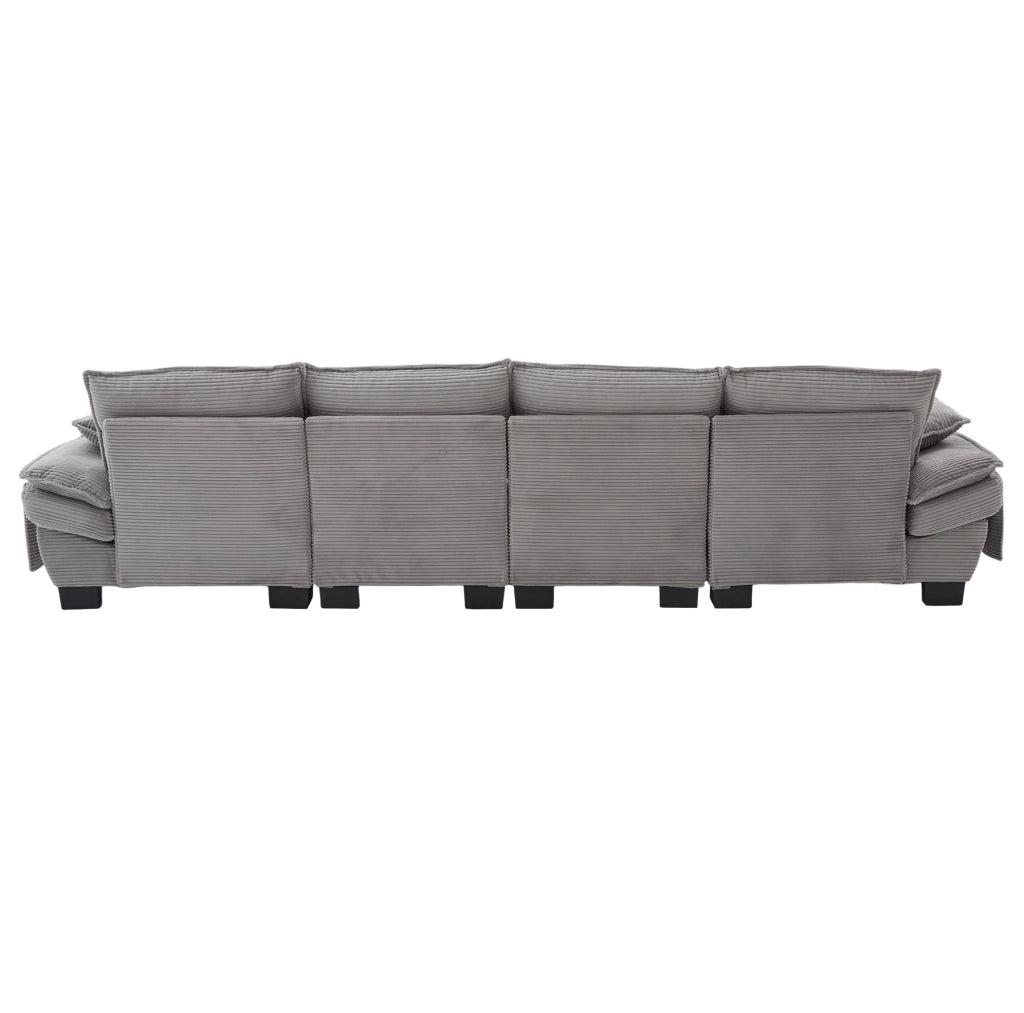 Divano modulare ULEVR 4 posti 330x132x84 cm con 2 pouf contenitore, USB-C e tasche laterali, grigio chiaro