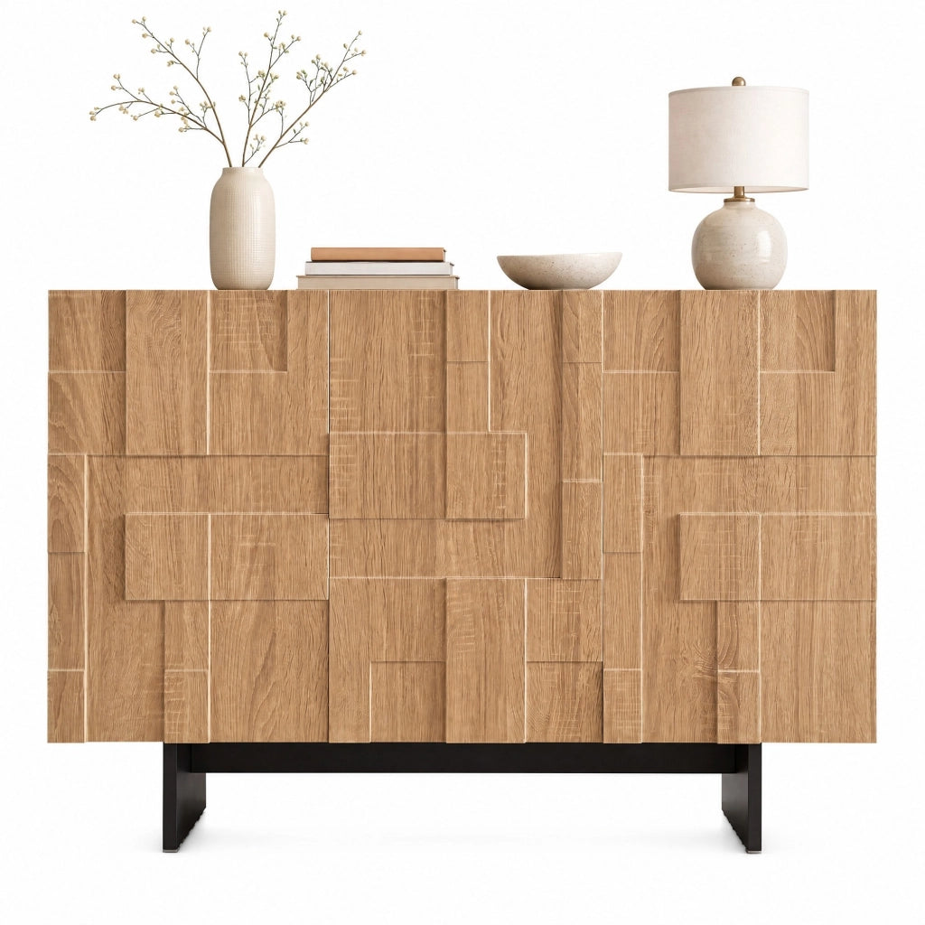 Credenza moderna 3 ante con ripiani regolabili, effetto legno e nero, 105 cm