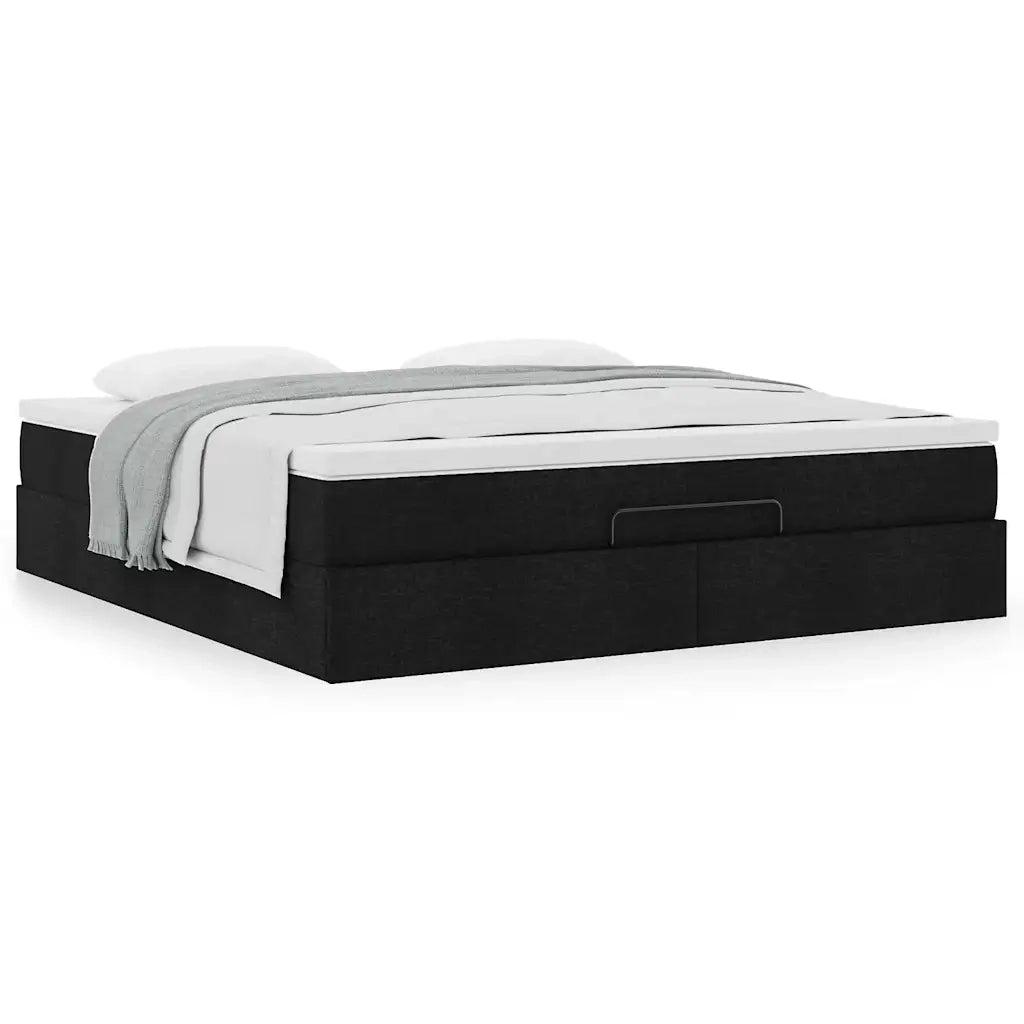 Struttura Letto Pouf con Materasso Nero 160x200 cm in Tessuto 3311122