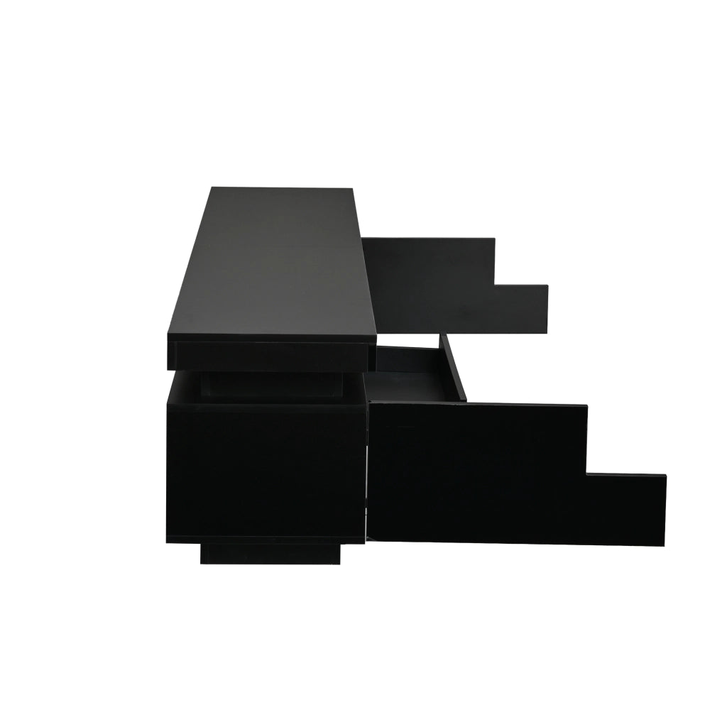 Mobile TV da soggiorno 175 x 38 x 45 cm con 2 vani a L, 1 cassetto e LED, nero lucido, per TV fino a 75 pollici