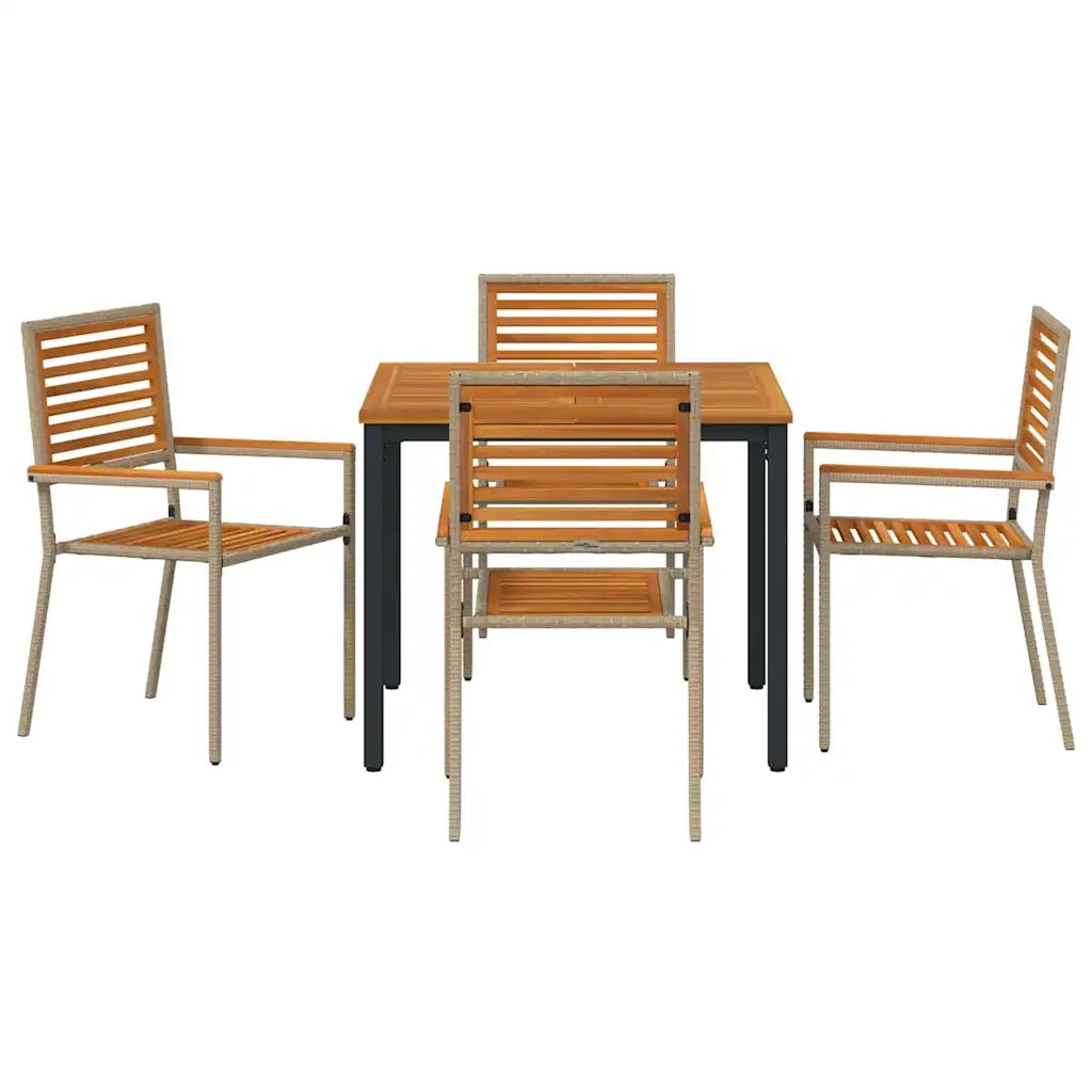 Set da Pranzo per Giardino 5 pcs Beige e Marrone polyrattan