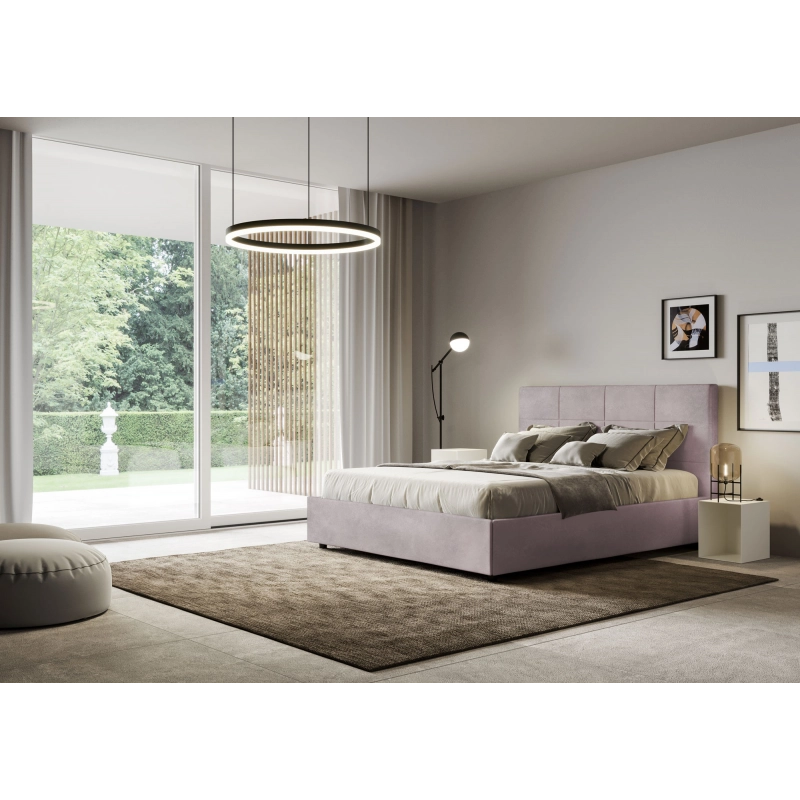 Letto imbottito Matrimoniale 160x190 cm Mika - Con rete,Glicine,Microfibra