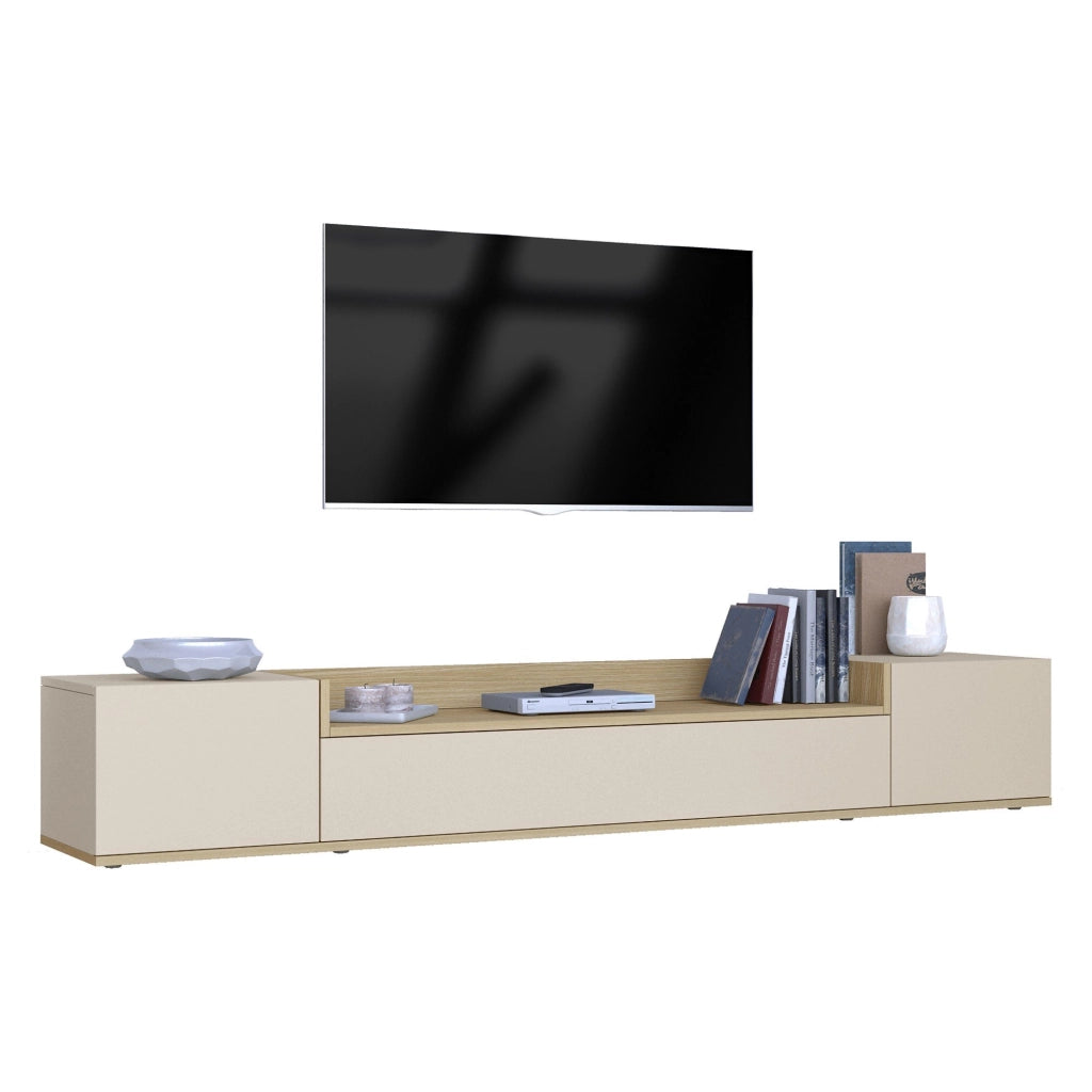 Oxanna, Mobile Porta tv 3 Ripiani Made in Italy, 200x35x30h cm Bianco Cashmere