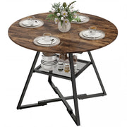 Tavolo da pranzo 4 posti, 100 cm rotondo, cucina industriale, ripiano portaoggetti, marrone rustico.