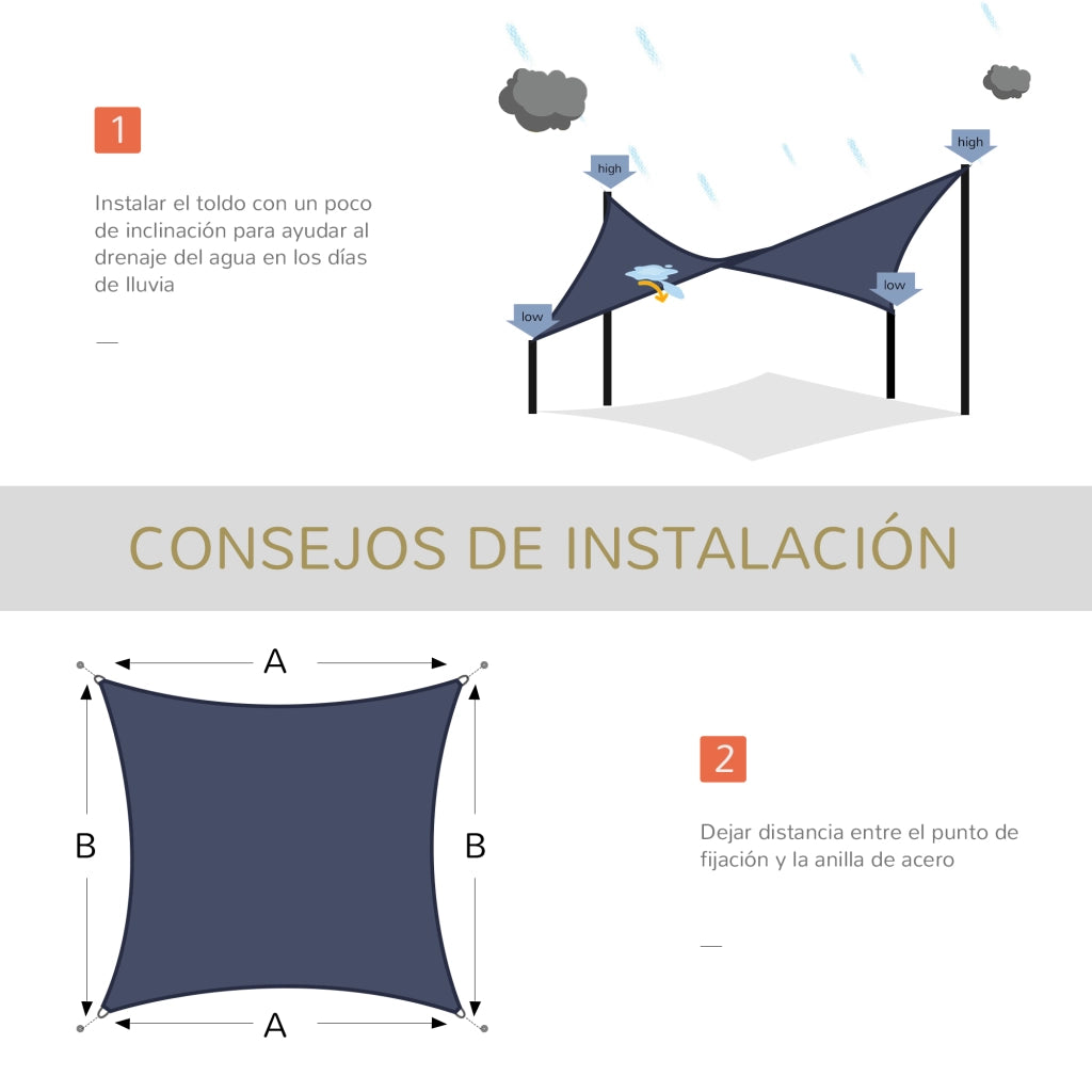Toldo Vela Rettangolare 4x6 m ¨C zephmum ¨C Blu per Giardino Patio con Anelli Acciaio Inox