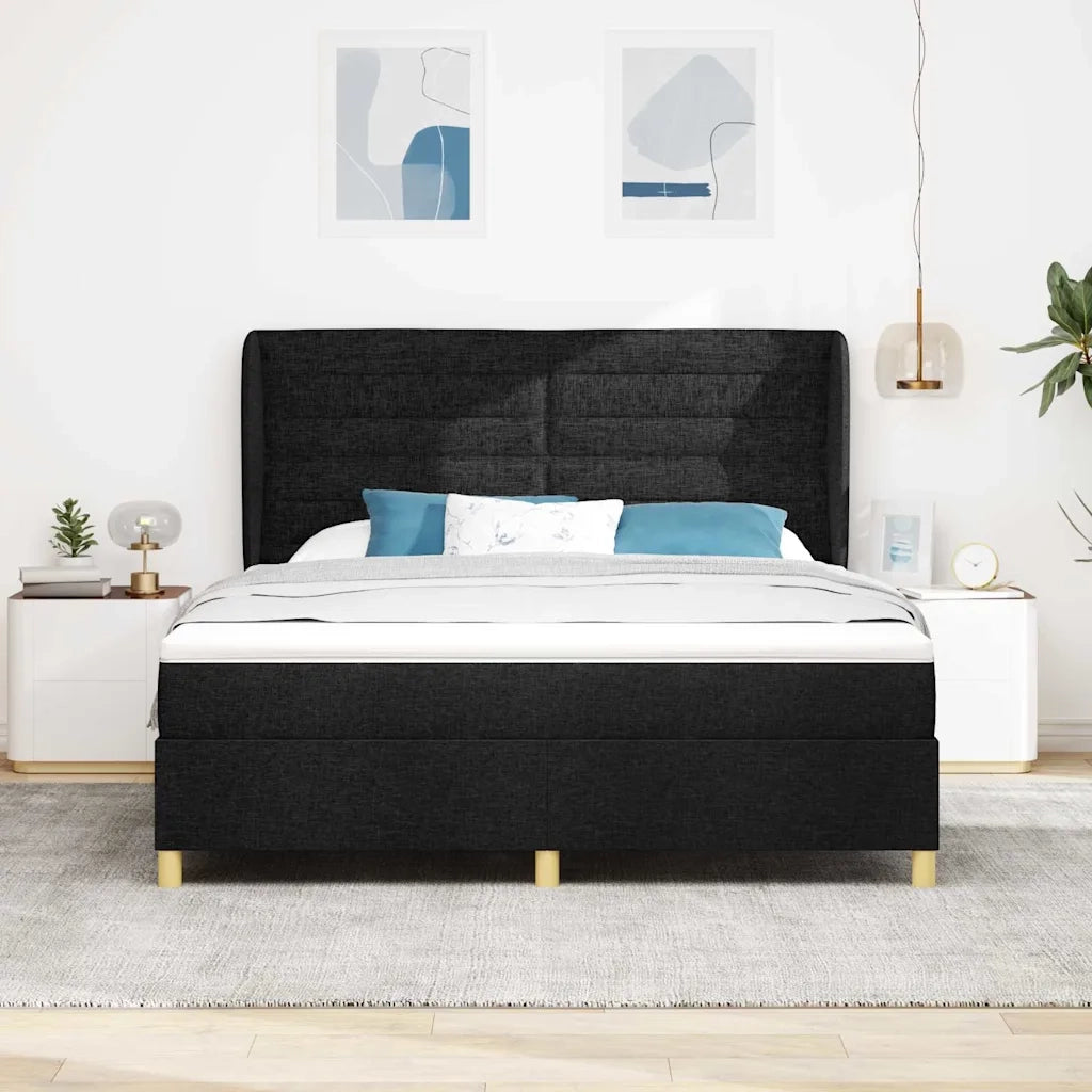 Letto a molle con testiera Nero 200 x 180 cm Tessuto