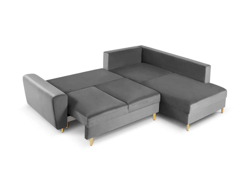 Cosmopolitan Design - Divano convertibile angolare destro con contenitore "Kyoto" 5 posti in velluto grigio chiaro 