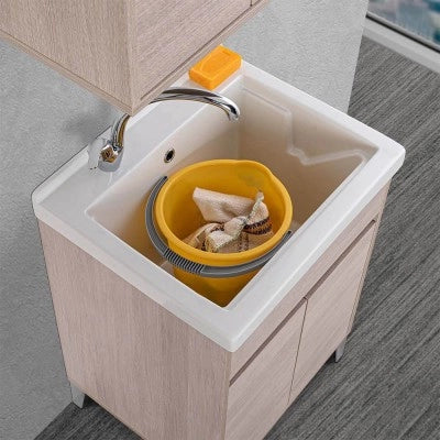 Vasca lavatoio 60x50 cm in ceramica bianca con foro rubinetto a sinistra