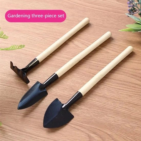 Set di attrezzi per giardinaggio da 3 pezzi, manico di legno di piccola dimensione, rastrelli per giardino a mano, giardinaggio, piccola lama, set per bonsai, piante, fiori in vaso
