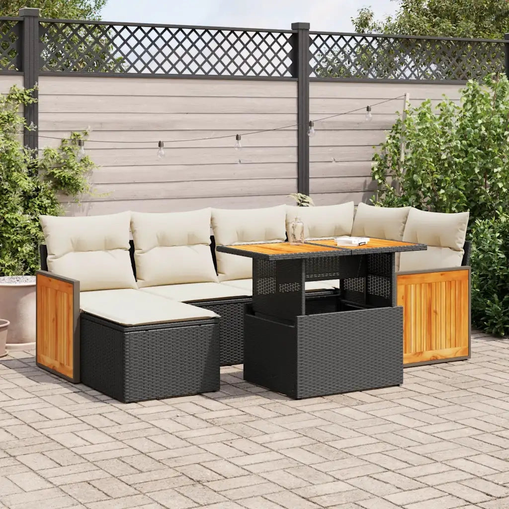Set Divani da Giardino con Cuscini 7pz Nero Polyrattan Acacia 3327731