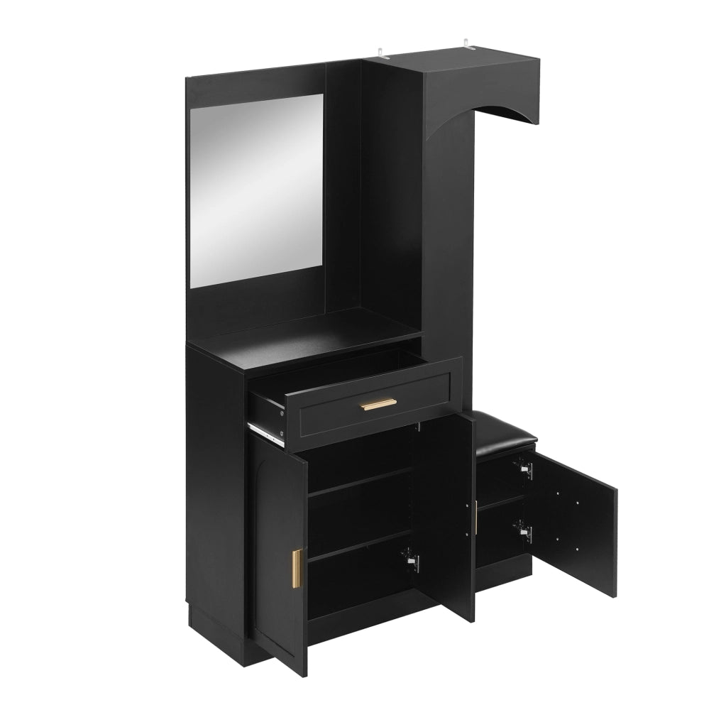 Guardaroba da ingresso 110x33x185,5 cm nero in MDF, con specchio e scarpiera