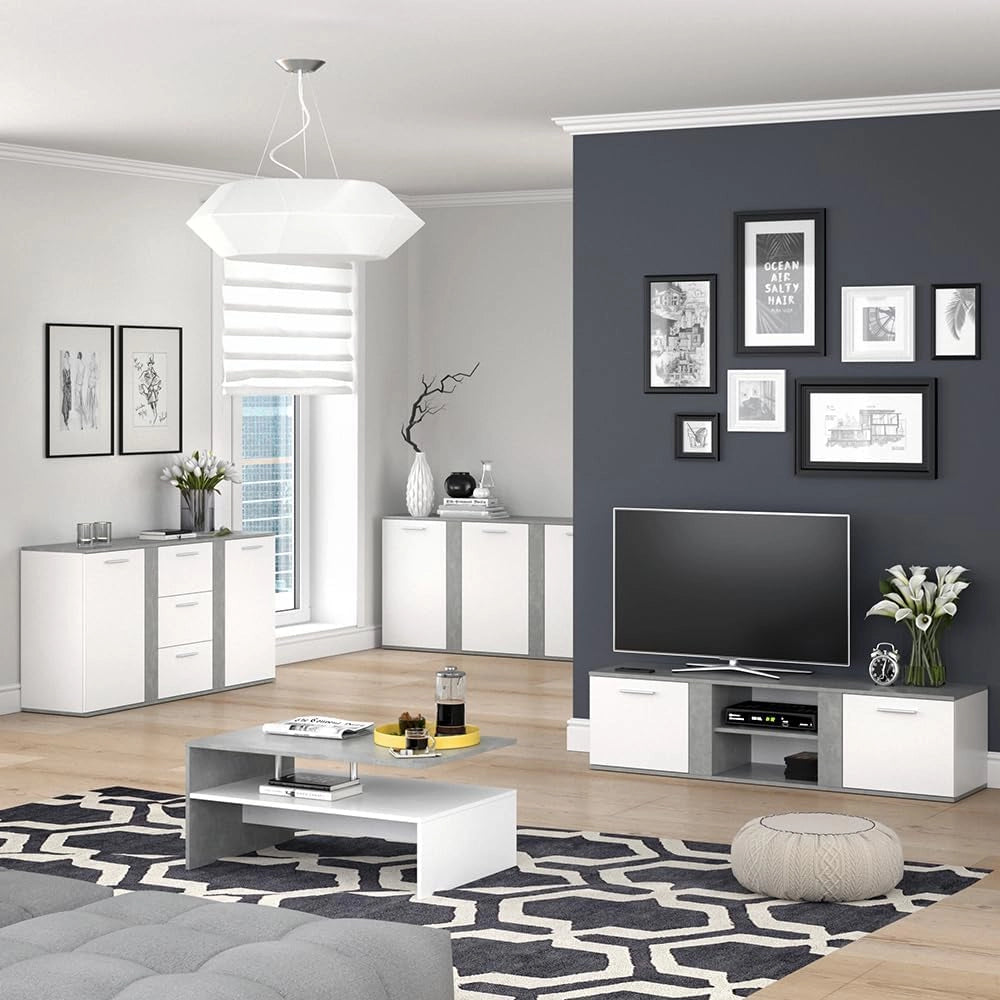 Mobile tv Novelli, Calcestruzzo, 155 x 41 cm, per l'utilizzo come mobile TV con più ripiani