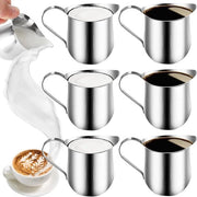 Set di 6 cannettini da latte in acciaio inossidabile - 90 ml - Cannettini da latte in acciaio inossidabile da 3 oz - Per cappuccino e latte art - Set di 6 cannettini da latte in acciaio inossidabile - Dimensioni: 90 ml