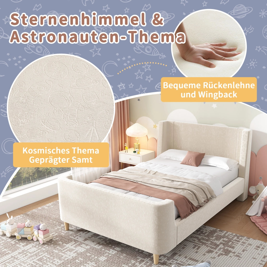 LETTO A SLITTA 90x200 cm Beige in velluto per cameretta bambini