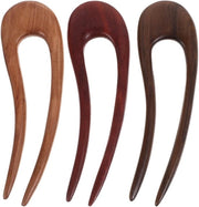 Decorative U-shaped Hairpins in Wood - Accessori per Capelli Donna - 3 Pezzi - 11,50 x 3,50 cm