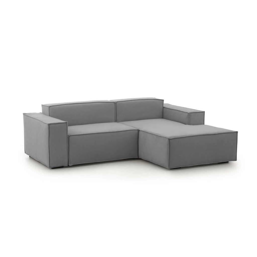 Divano fisso Amuleto, Divano componibile a 2 posti con penisola destra, Made in Italy, SofÒ  moderno in tessuto, Cm 220x170h70, Grigio