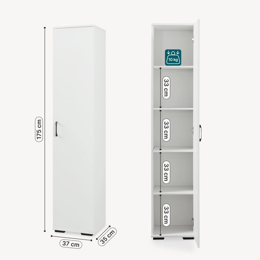 Armadio Multifunzionale Chalvefted ad Anta e 5 Ripiani 175x37x35 cm - Bianco [en.casa]
