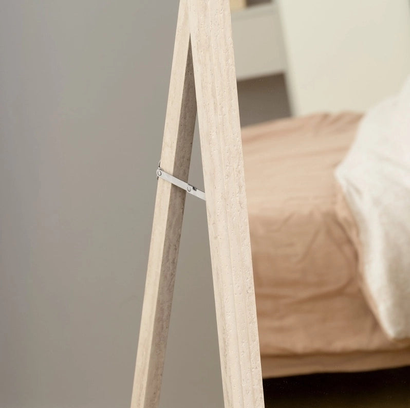 Specchio intero 160 x 50 cm con supporto pieghevole in vetro temperato bianco