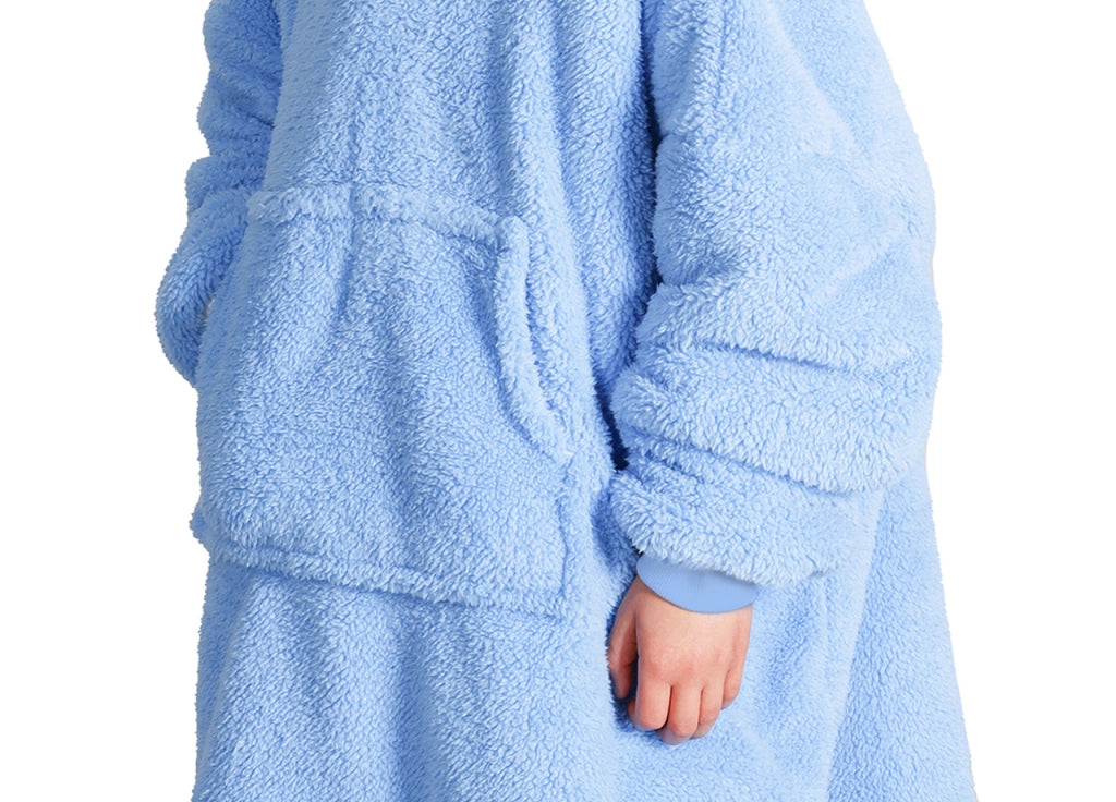 Felpa Plaid Bambini Coperta Agnellata Sherpa Con Tasca Inverno Tinta Unita Midlands - Felpone - Azzurro