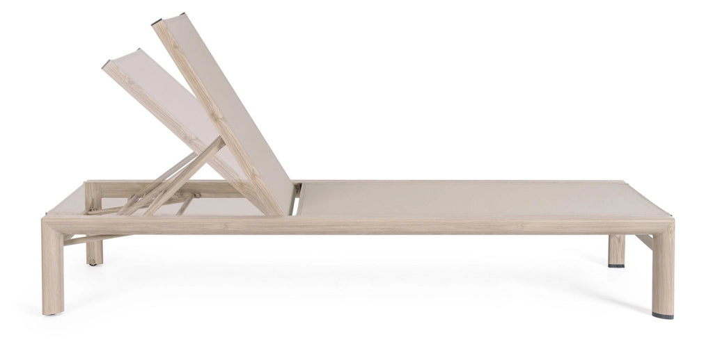Lettino Prendisole da Esterno 74x200x98-32h cm Schienale a 4 Posizioni in Alluminio e Textilene Skipper Timber
