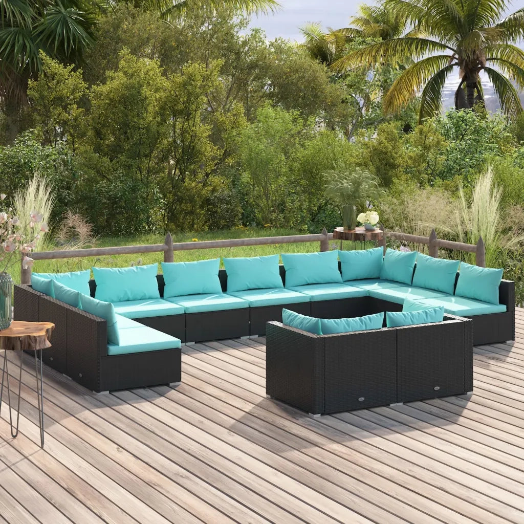Set Divani da Giardino 12 pz con Cuscini in Polyrattan Nero 3102089