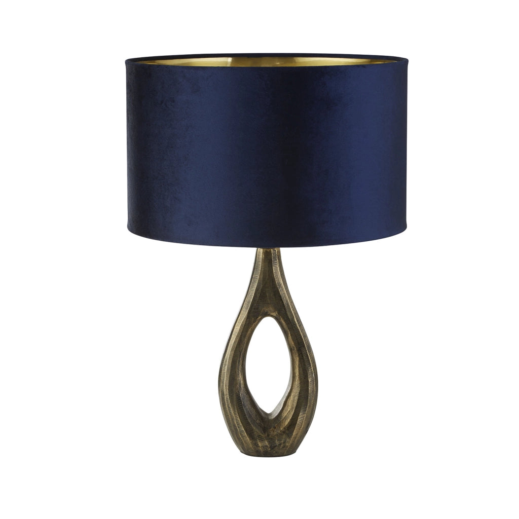 Lampada da tavolo Bucklow - Metallo ottone anticato e paralume in velluto blu navy