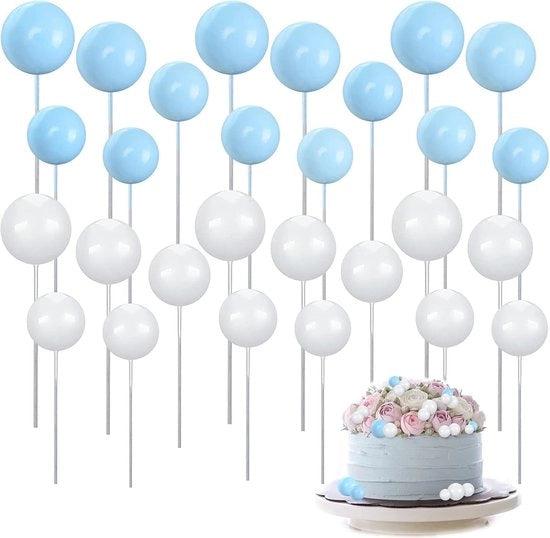Set di Decorazioni per Torta Sferica da 86 Pezzi - Decorazioni per Torta Mini Ballo per Compleanni, Matrimoni, Anniversari, Lauree e Feste di Benvenuto (Blu, Bianco)
