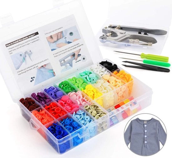 Pince a morsa Snap + 400 set di viti T5 in plastica, 20 viti a stampa, 20 colori, viti a pressione, viti a pressofusione, set di strumenti con 2 cassetti trasparenti di stoccaggio