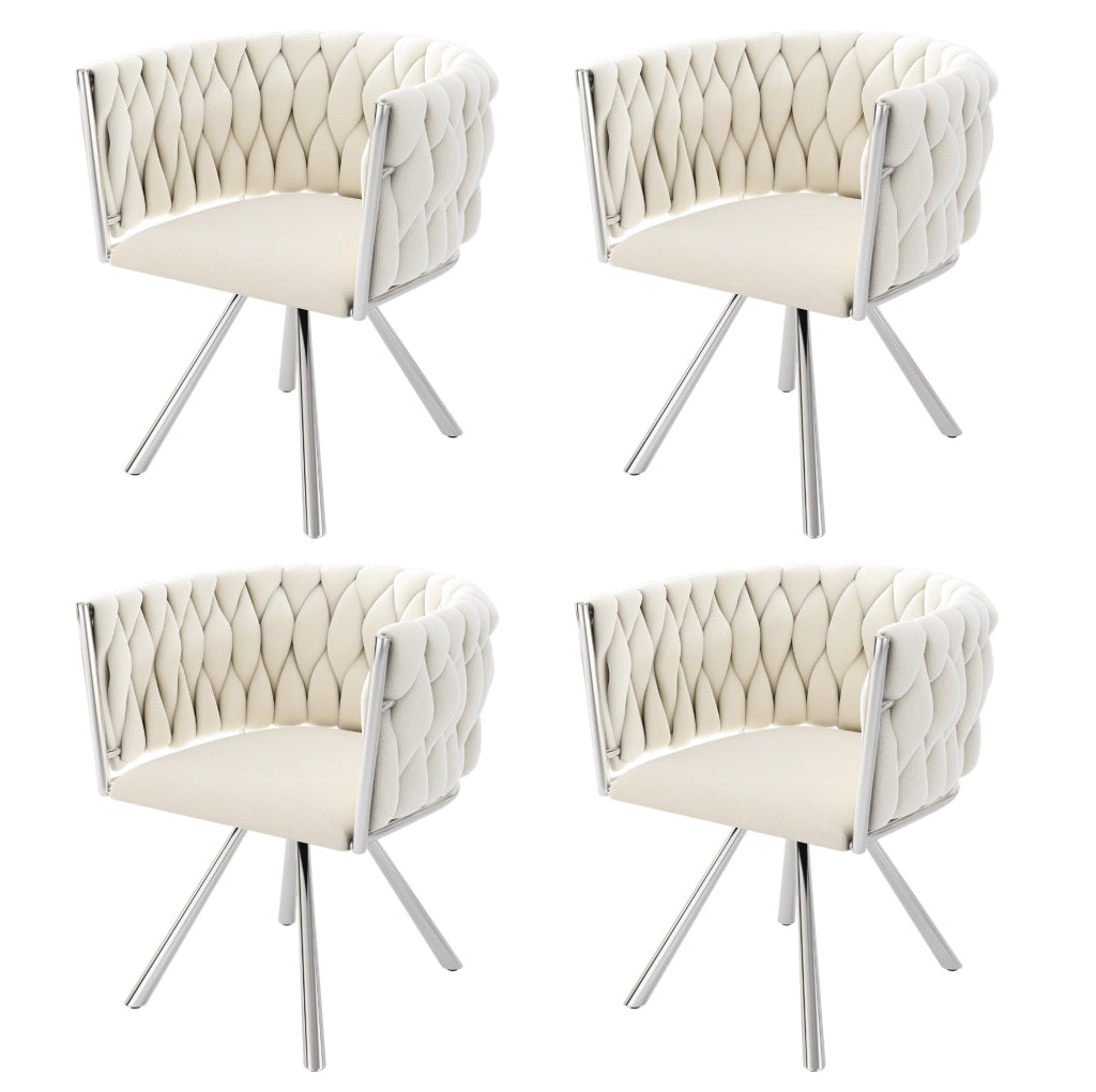 Set di 4 sedie da pranzo girevoli in velluto beige