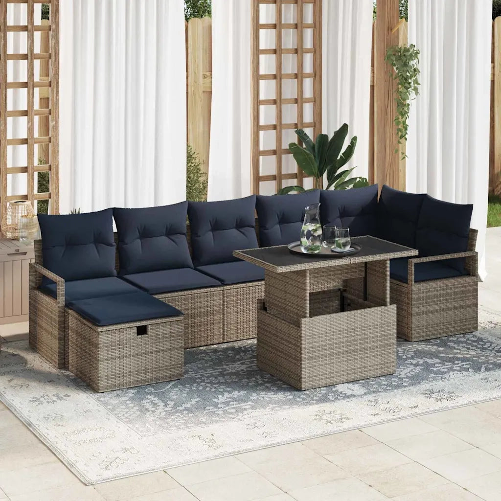 Set Divano da Giardino con cuscino 8 pcs Grigio Poly Rattan