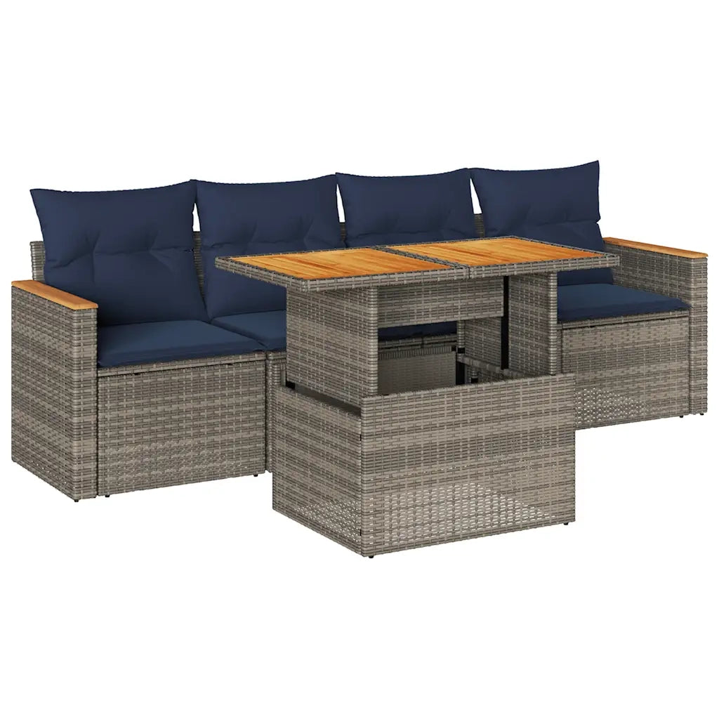 Set Divano da Giardino 5 pz con Cuscini Grigio in Polyrattan 3327435