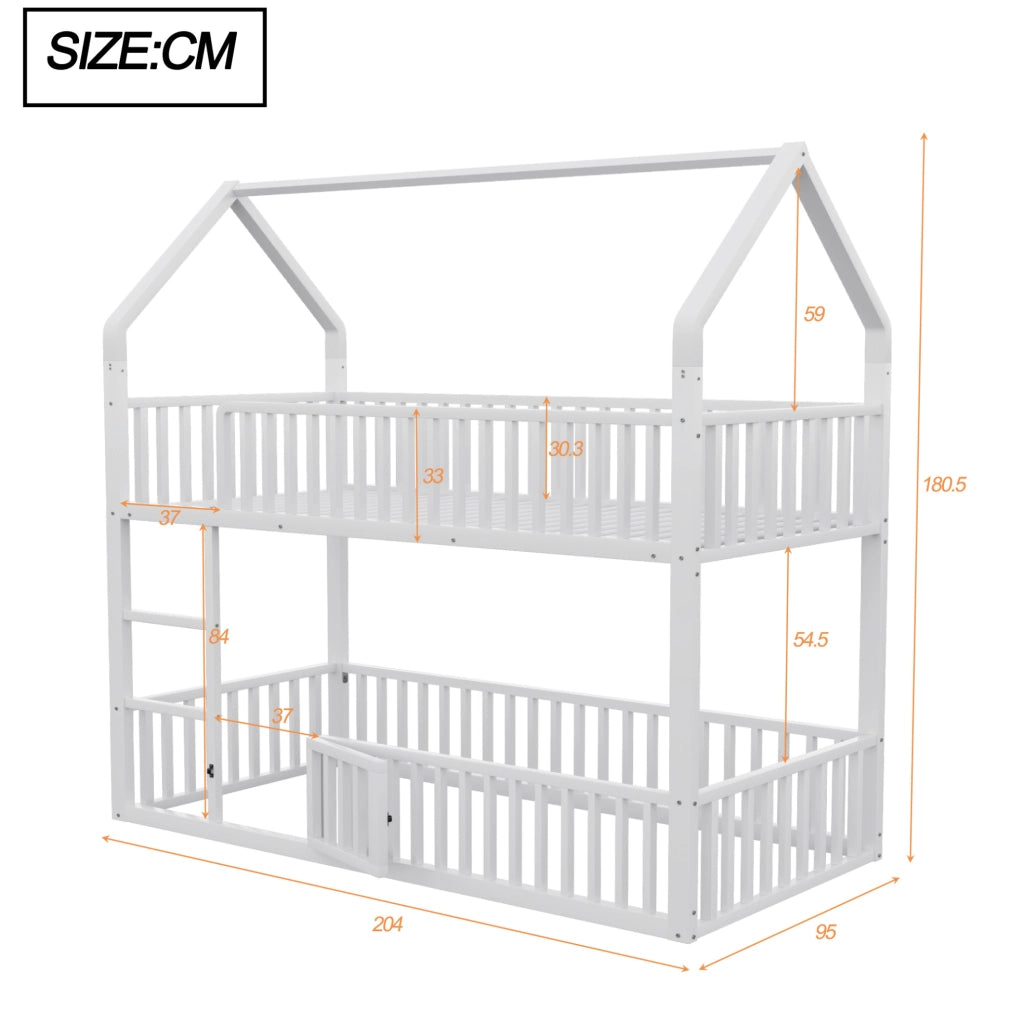 Letto a castello in metallo 90x200 cm con scala frontale e porta apribile; bianco