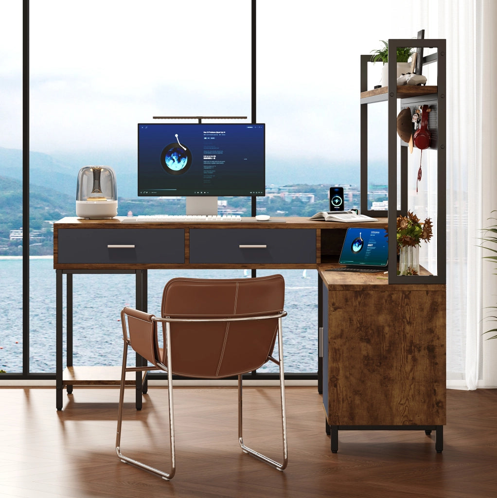 Scrivania angolare industriale 140x140 cm con contenitore