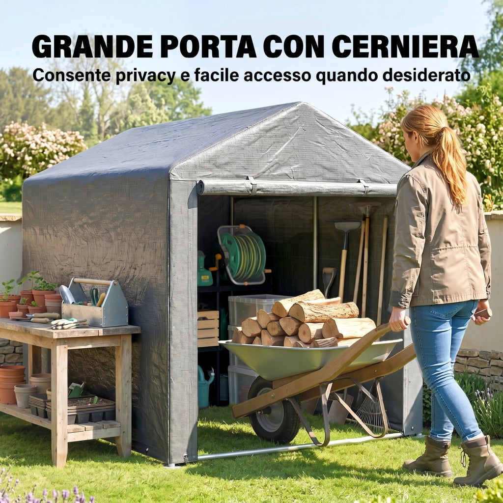 Capanno Porta Attrezzi e Tenda Garage per Bici e Moto con Copertura Anti-UV, 1.6x2m, Grigio Chiaro