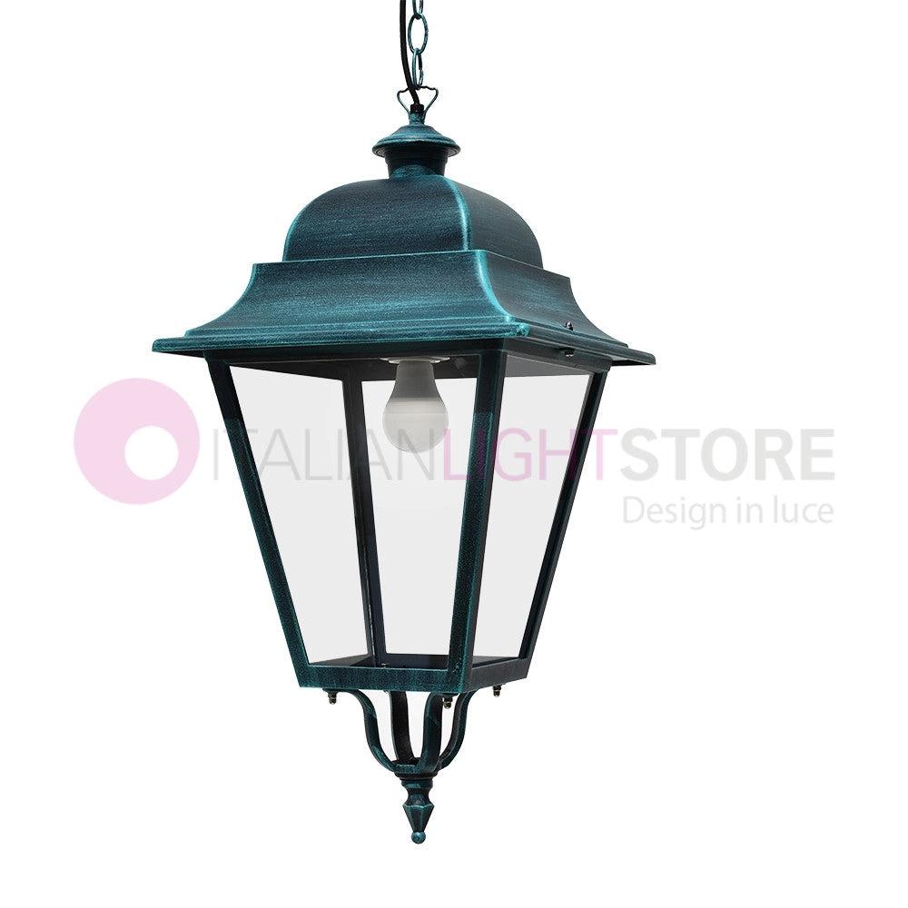 ELETTRA MAXI Lampada a Sospensione Quadrata Classica per Esterno Giardino COLORE STRUTTURA: NERO-VERDE