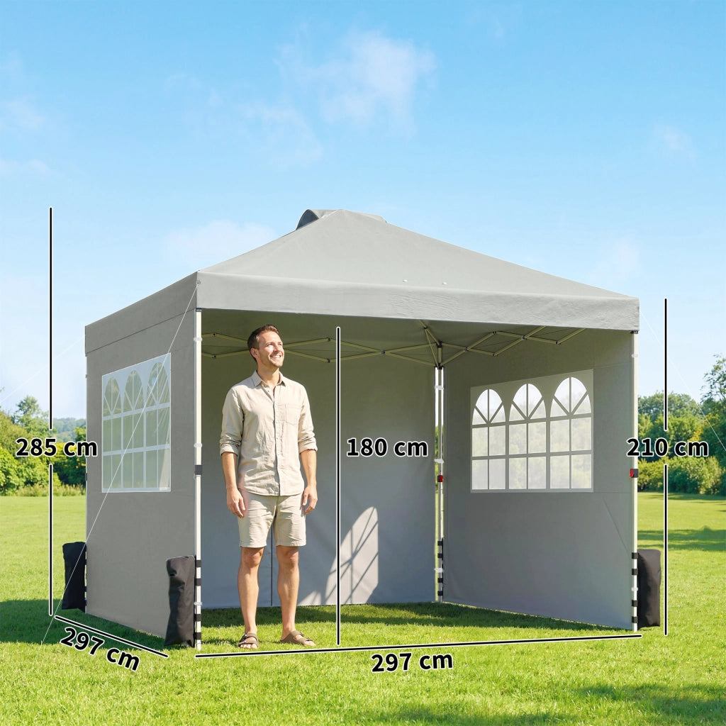 Pavillon pieghevole 3x3 m con 3 pareti ¨C zephmum ¨C grigio chiaro