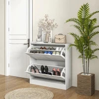 Mobile Scarpiera Salvaspazio in Legno per 16 Paia di Scarpe con 2 Ante a Ribalta, 81.5x25x83cm, Bianco
