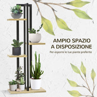 Portapiante a 4 Ripiani in Stile Industriale 45x25x110 cm in Legno di Abete e Metallo Nero