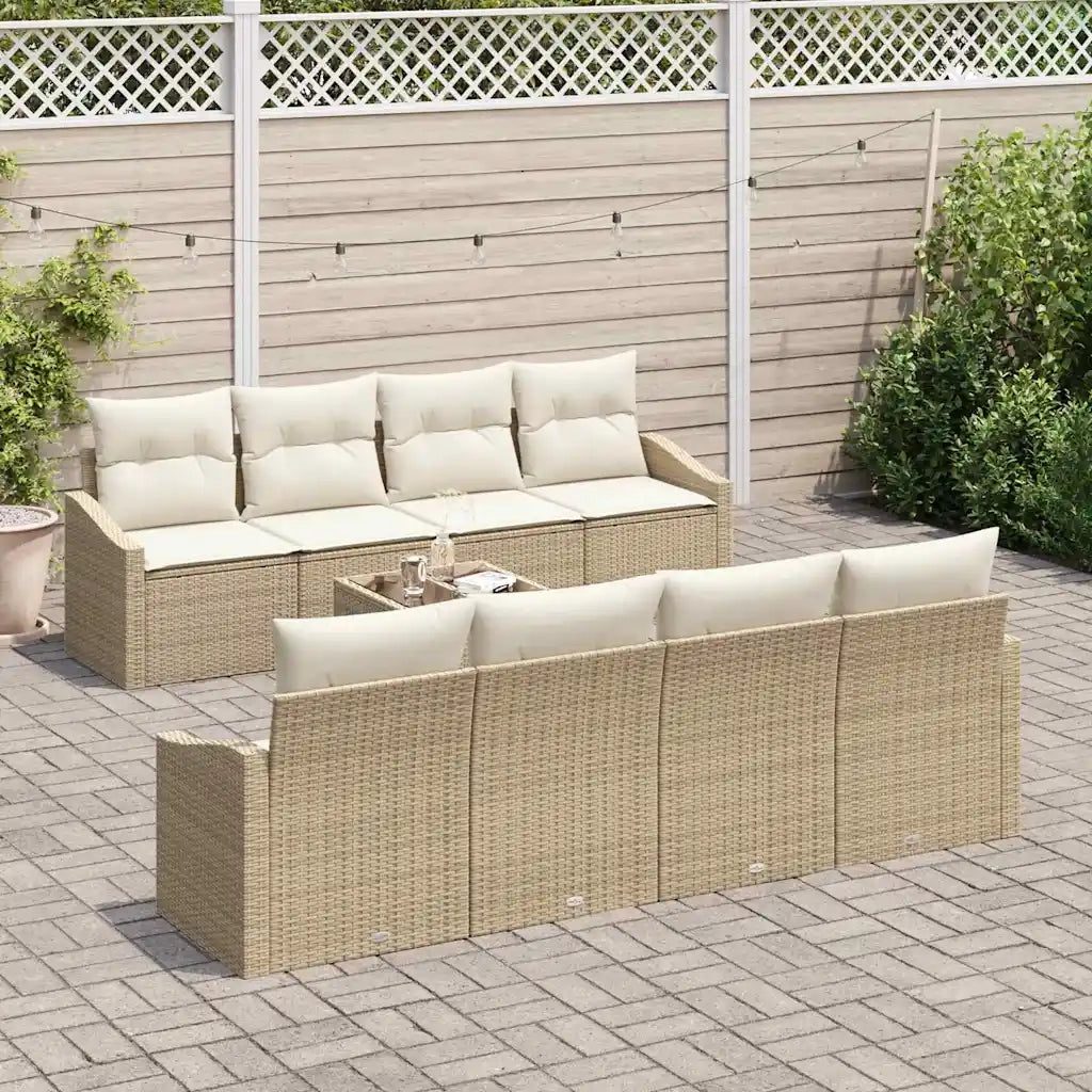 Set di divani con cuscino 9 pcs Beige e Crema polyrattan 3346651
