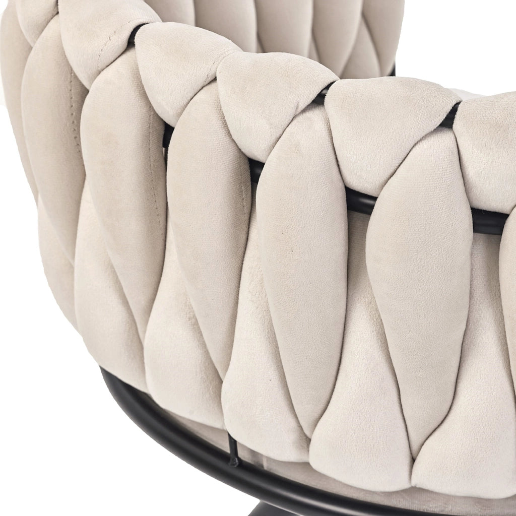 Sedia da pranzo girevole in velluto beige con struttura in metallo e schienale ergonomico
