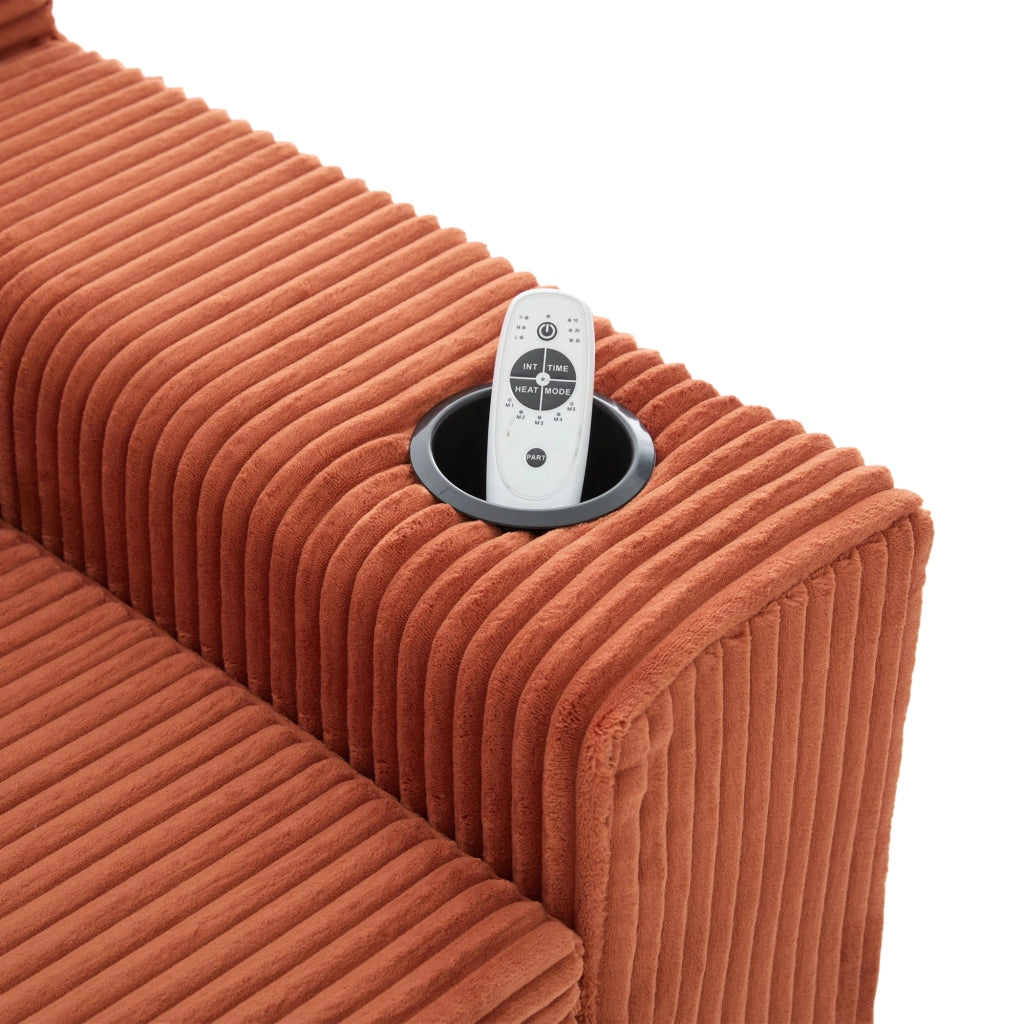 Divano pouf 151x133x64 cm con tasche laterali in velluto a coste arancione