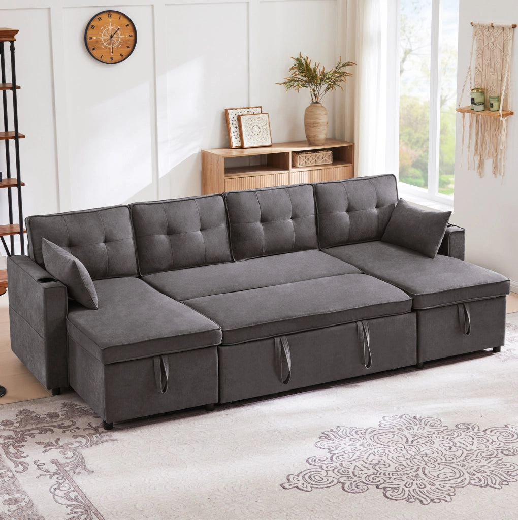 Divano letto angolare a U grigio 270 cm con contenitore