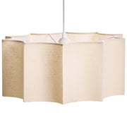 Lampada a sospensione con base in ferro bianco e beige chiaro e paralume in tessuto, stile moderno