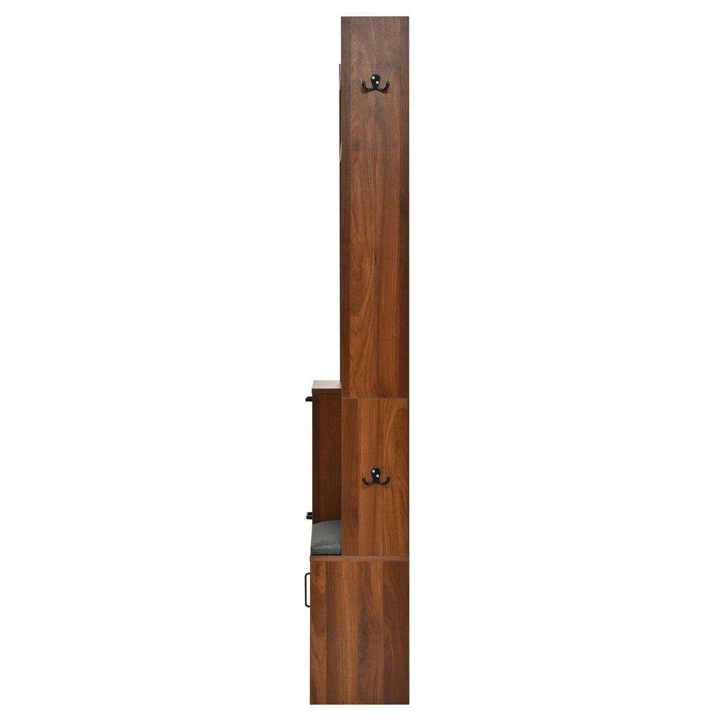Mobile da ingresso con specchio e LED regolabile con 2 ribalte scarpiera e seduta imbottita noce 100 × 25 × 180 cm