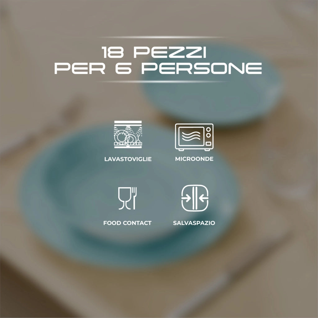 Set 18 Piatti in Porcellana Colorati Servizio Tavola Moderno 6 Persone Piatti Piani Ø27 cm, Fondi Ø20 cm e Dessert Ø19 cm Lavastoviglie e Microonde Certificati per Contatto Alimentare Acqua