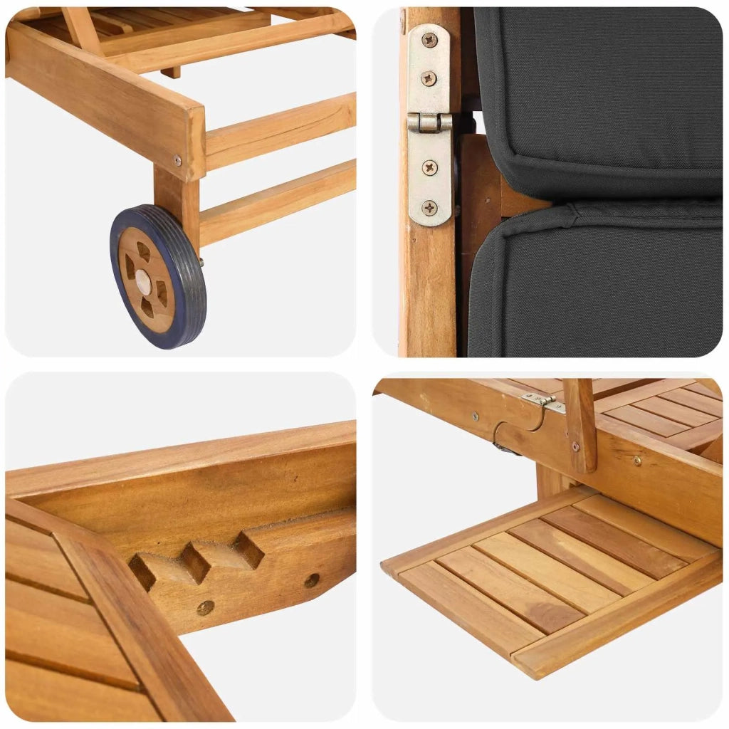 Lettino da sole Marrone e grigio scuro Legno di teak solido 42032671