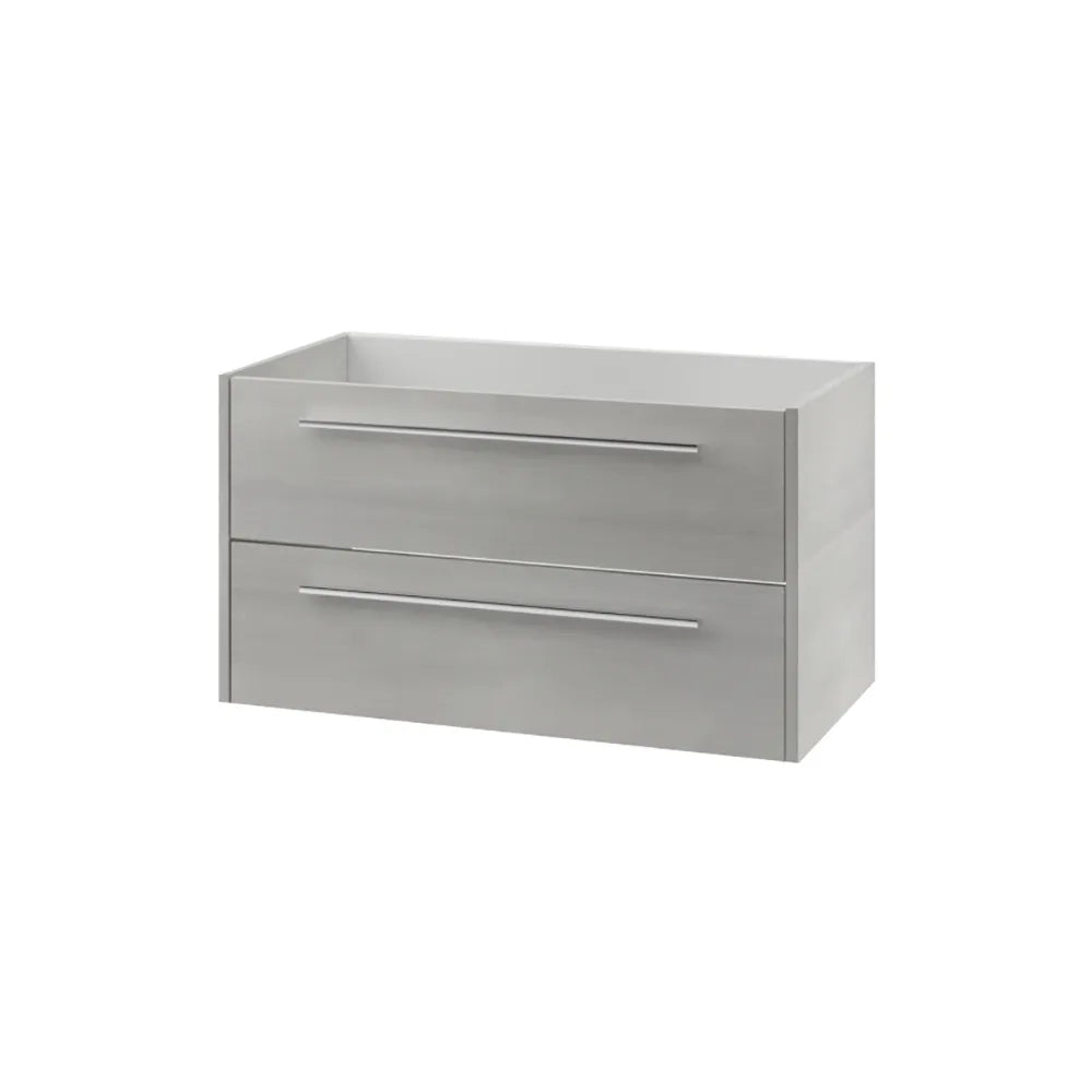 Mobile bagno sospeso 90cm rovere cenere due cassetti soft-close con lavabo e specchio | Aoki
