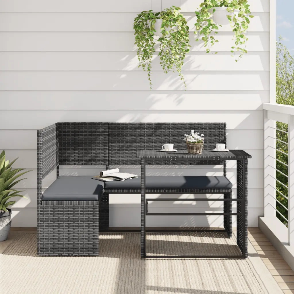 Divano da Giardino con Tavolo e Cuscini a L-Sofa da Giardino-Divano da esterno Grigio Polyrattan 939957