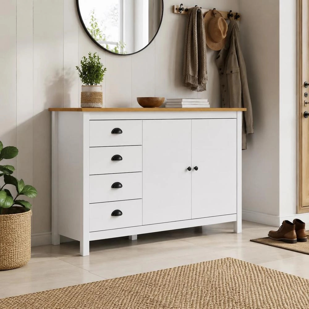 Sideboard Hill White 130x40x80 Cm Solid Pine